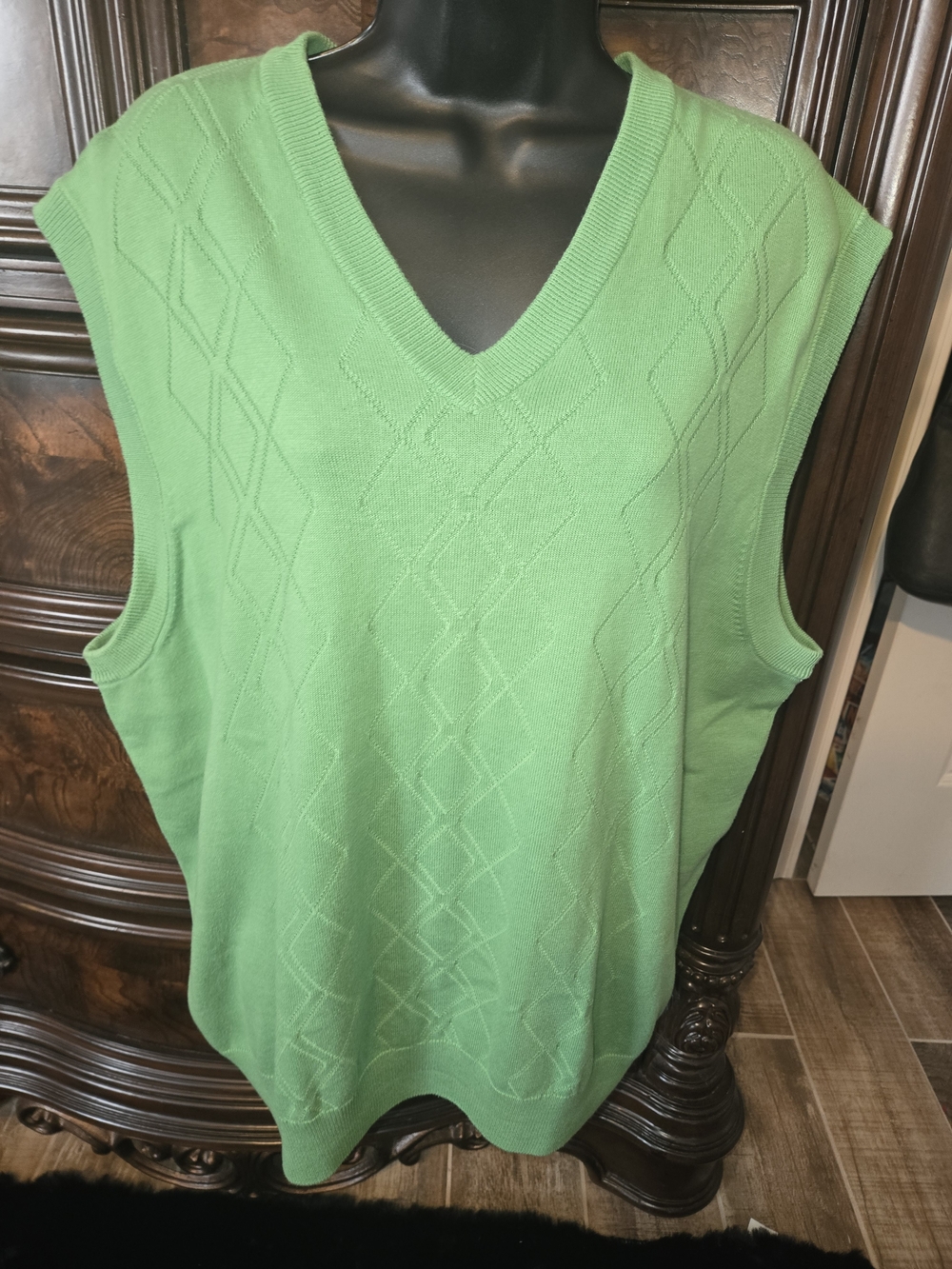 Pro Tour Men's XL 100% Cotton Green Golf Sweater Vest Short Sleeve V-Neck